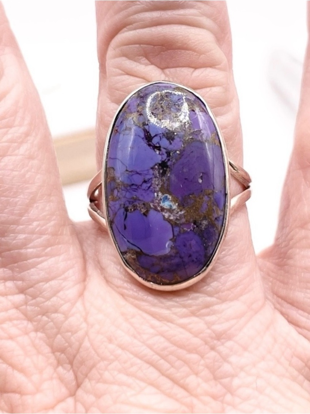 Size 9.5 Purple Dahlia Turquoise 925 Sterling Silver Statement Ring